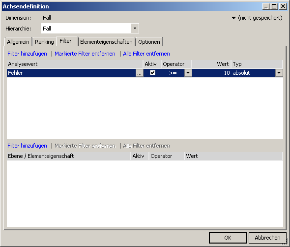 Filter hinzufügen in der Achsendefinition