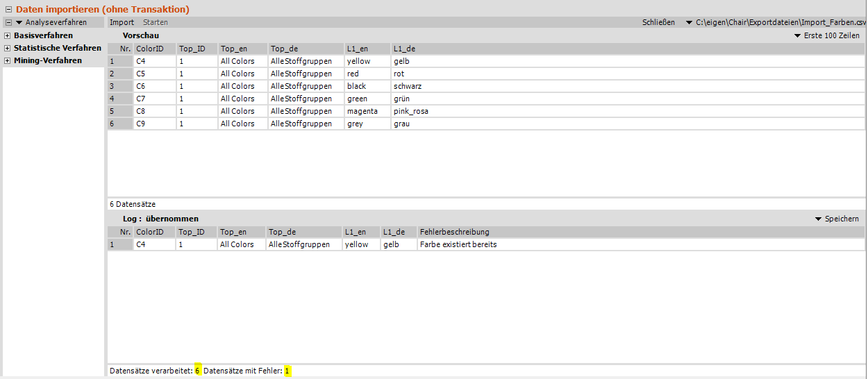 Daten importieren, Import erfolgreich ohne Bestätigung
