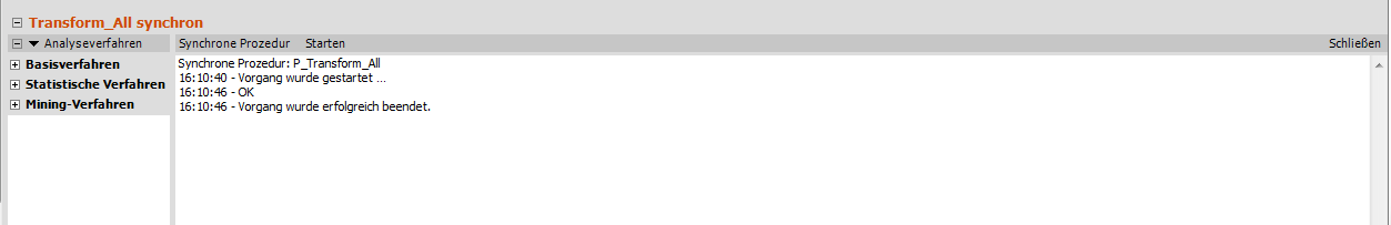 Synchrone Prozedur P_Transform_All, Ergebnisanzeige