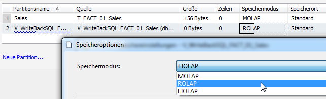 Einstellung der Speichermodus für RealTime-OLAP