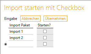 Import starten mit Checkbox
