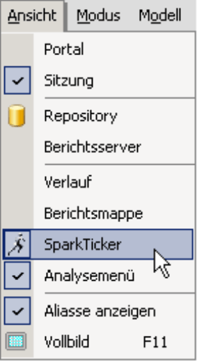SparkTicker im Menü Ansicht der Haupt-Menüleiste