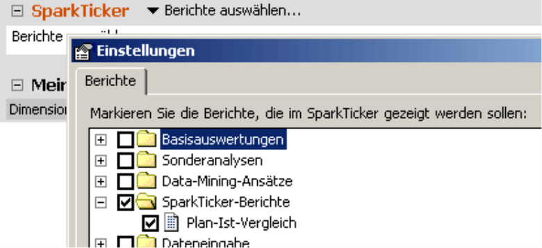 Auswahl der Berichte im SparkTicker-Fenster