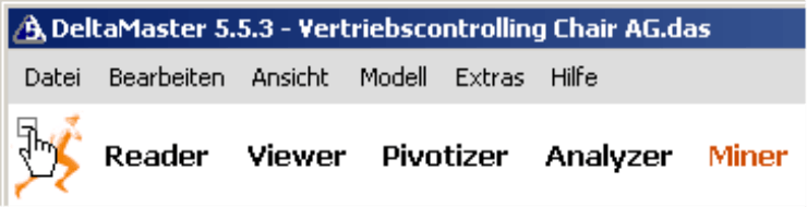 Minus-Symbol in der linken oberen Ecke der Modusleiste (Reader, Viewer, Pivotizer, Analyzer, Miner)