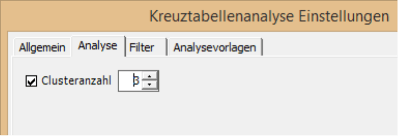 Clusteranzahl in der Registerkarte Analyse in Kreuztabellenanalyse Einstellungen